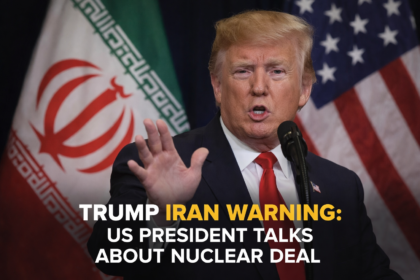 US military aircraft carrier showing Trump Iran warning and increased military presence in Middle East region